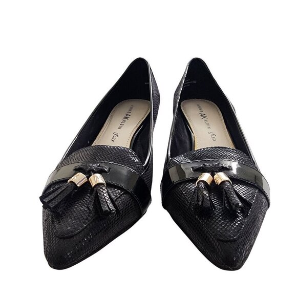 Anne Klein Kitten Heel Pointed Toe Snakeskin Tassel Loafers Size 8.5 - Picture 2 of 13